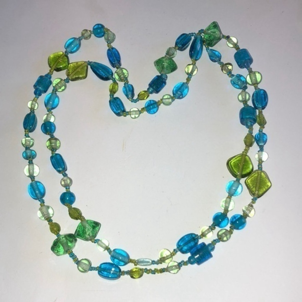 Vintage Green & Blue Acrylic Beaded Boho Necklace